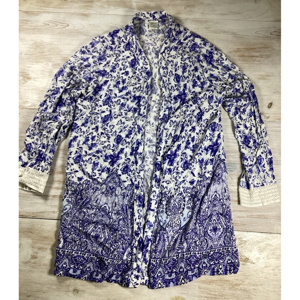 3-Piece Pajama Set Blue And White Floral Women's‎ Medium Blue Willow - Picture 5 of 16
